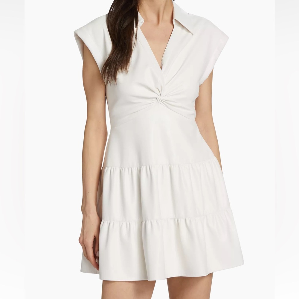 Alice + Olivia Mila Vegan Leather Twist-Front Mini Dress Size 4 NWT - Picture 2 of 8
